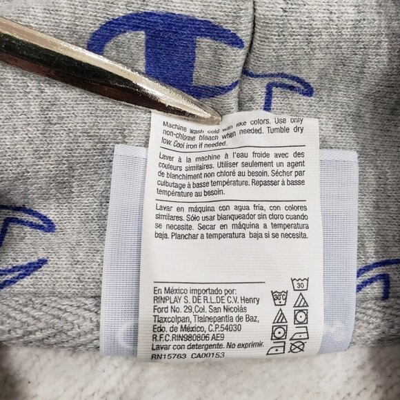 Champion Reverse Weave Mens Medium M Hoodie Sweatshirt Gray Grey Logo All Over - Picture 12 of 12